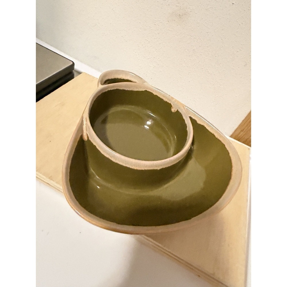 Ltd Commodities Stoneware Bowl Soup & Cracker Chip & Dip Drip Glazed Olive Green